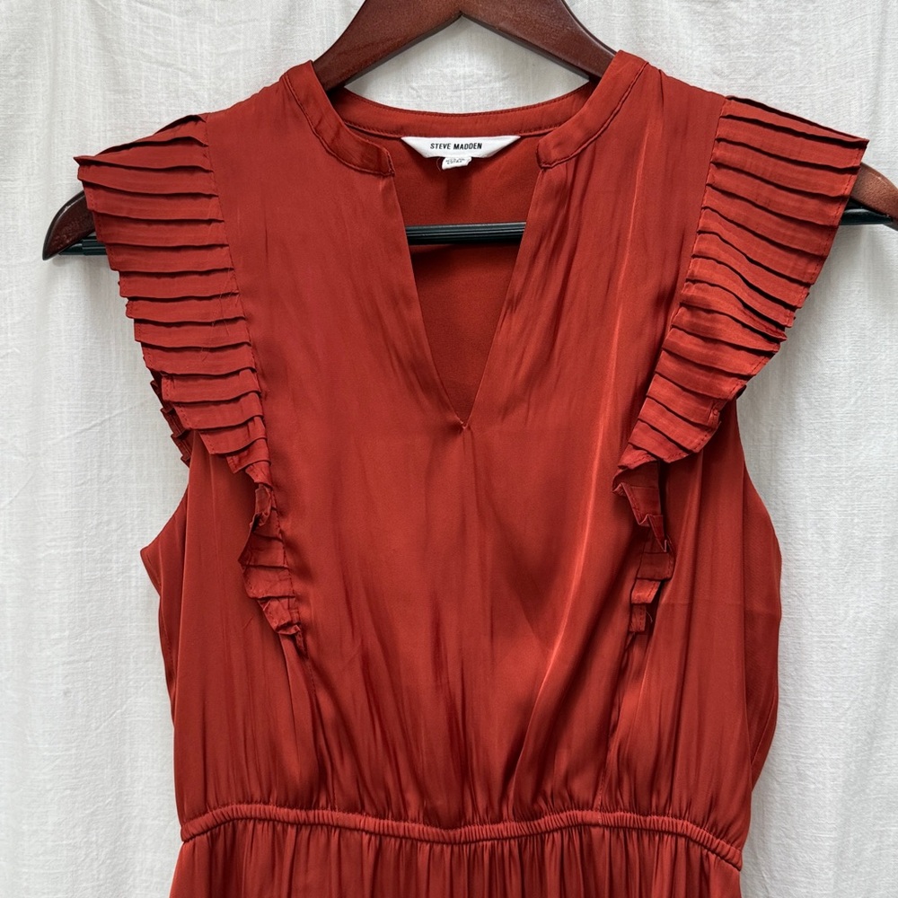 Steve Madden “Verona” Pleated Trim Rust/Terracotta Fit-&-Flare Dress. Size XS. - Picture 10 of 13